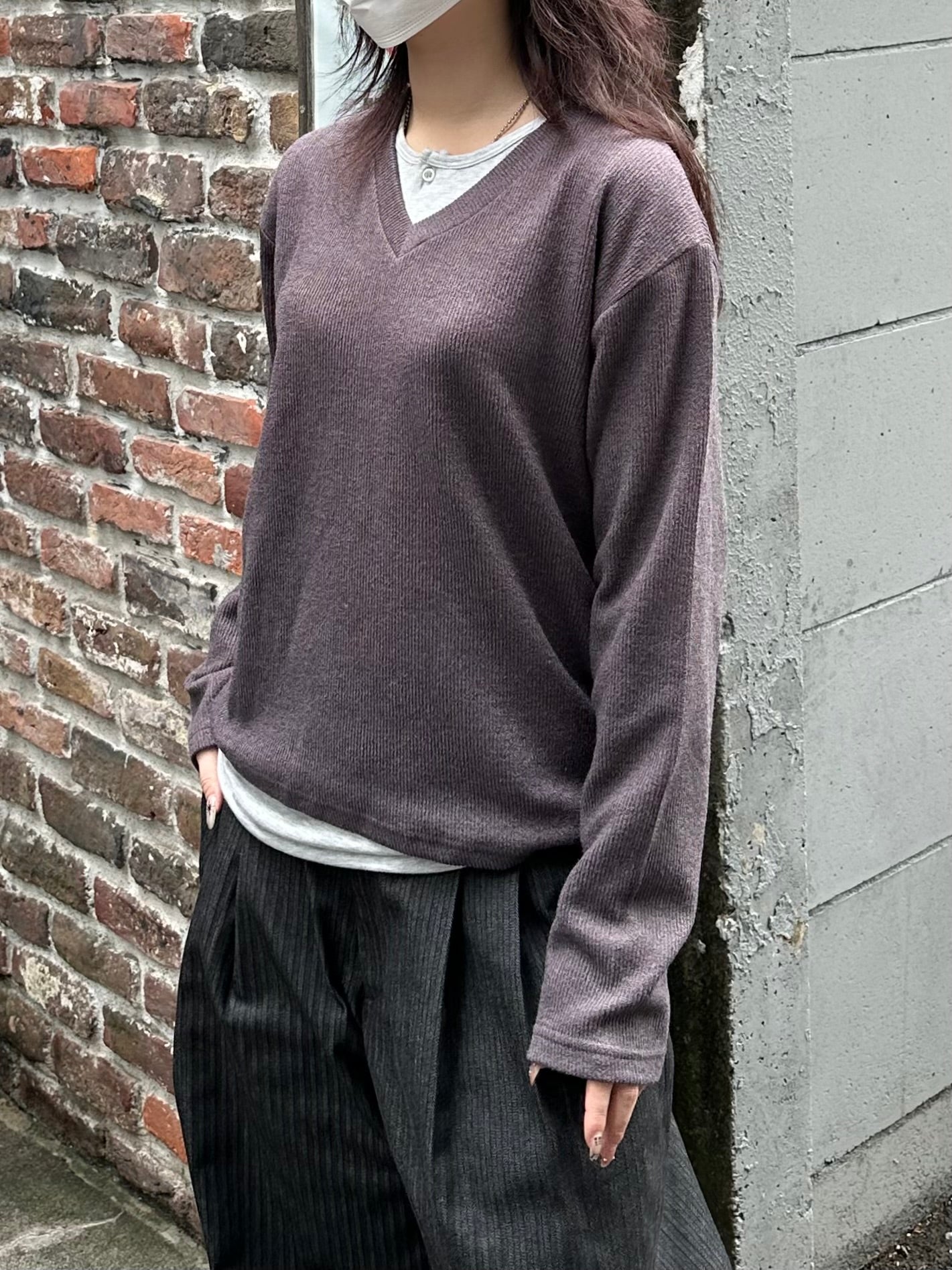 大阪店WEB限定受注制【Chikashitsu +】layered v-neck knit (3color)