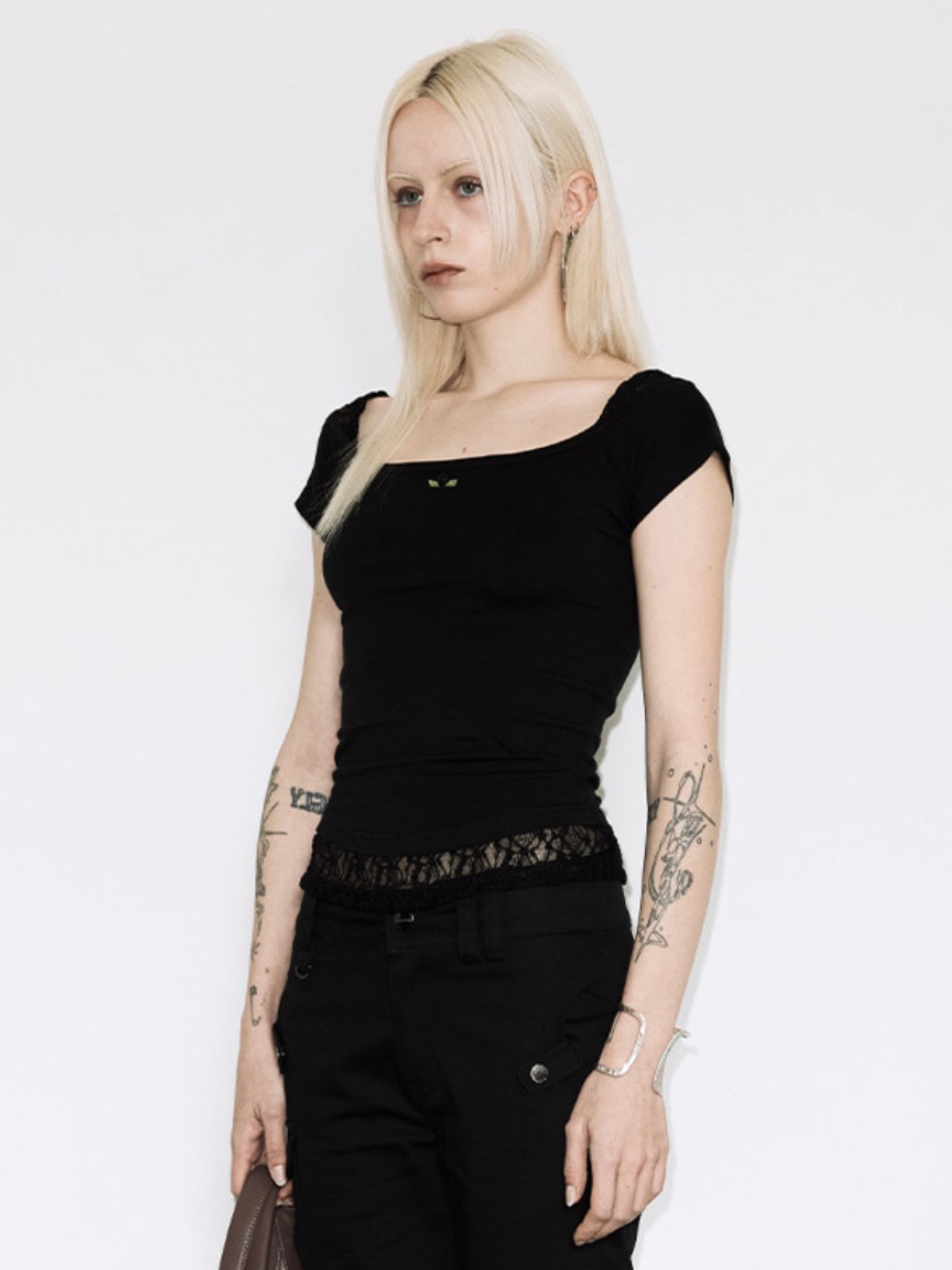 【FANCY CLUB】 LACE SQUARE NECK TOP