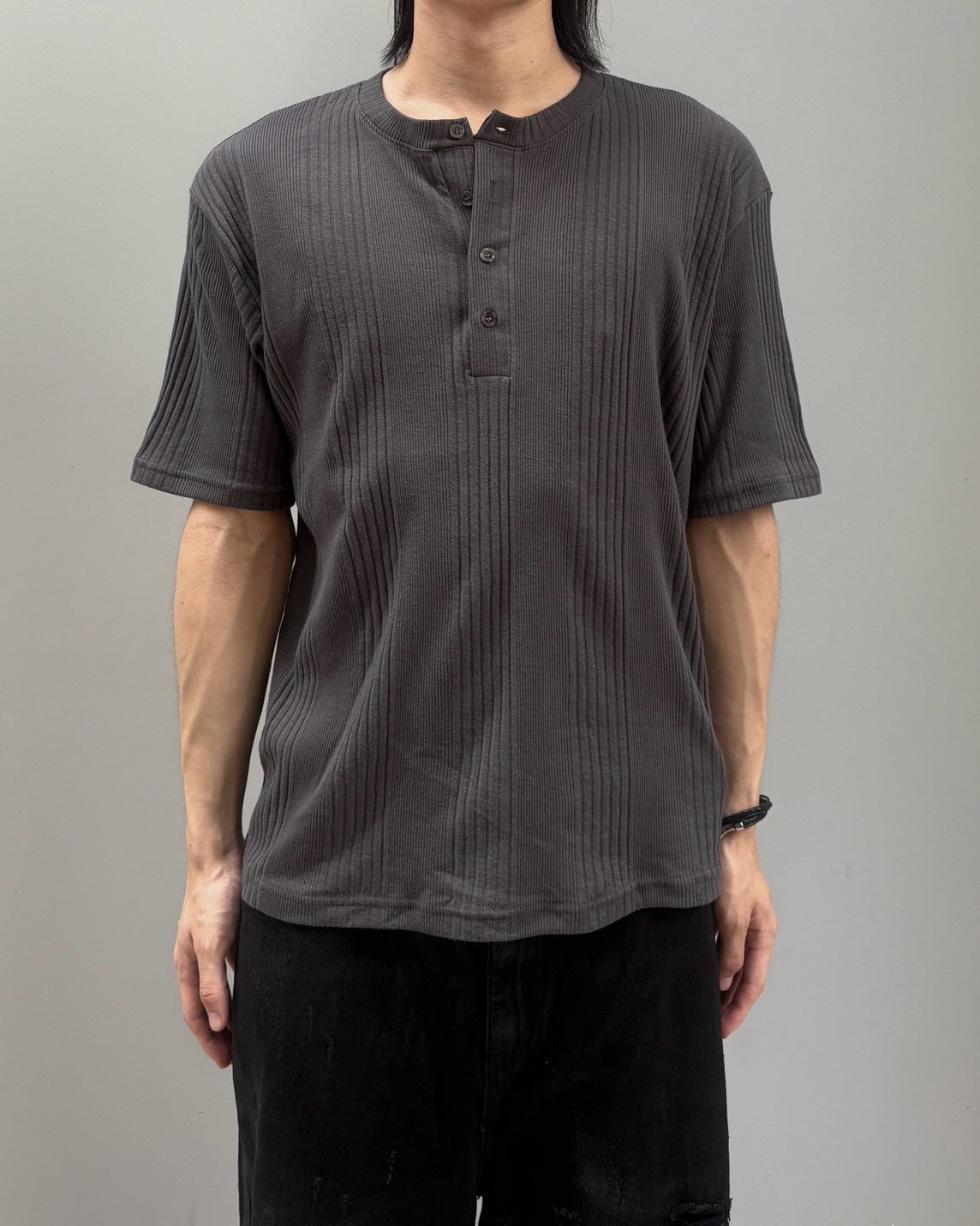 受注制【nmtc+】Ribbed Henley Neck Tee (3color)