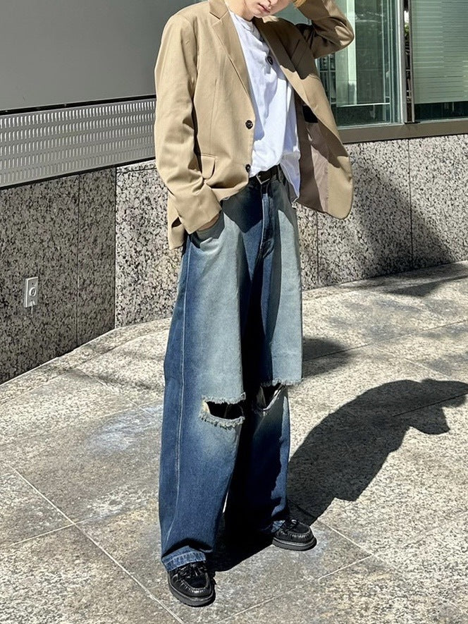 受注制【Chikashitsu +】vintage wash damage denim pants (2color)