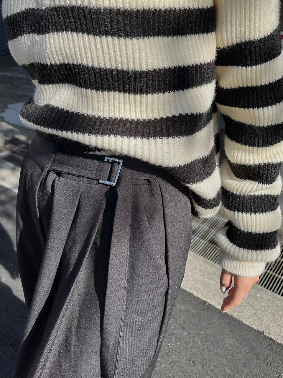 【Chikashitsu +】waist belt tuck slacks (3color)