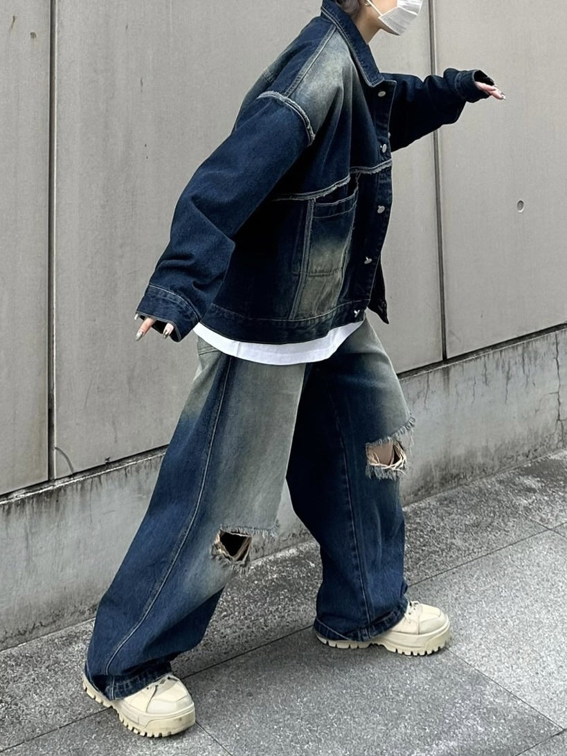 受注制【Chikashitsu +】vintage wash denim jacket (2color)