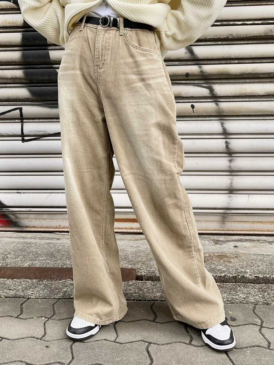 受注制【Chikashitsu +】vintage wash wide corduroy pants (2color)