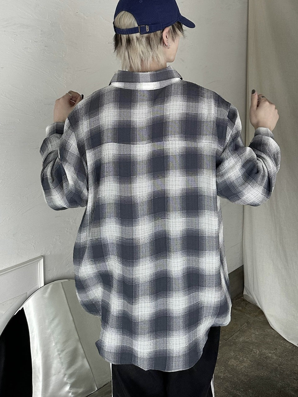 大阪店WEB限定受注制【Chikashitsu +】over fit shadow check shirt (3color)