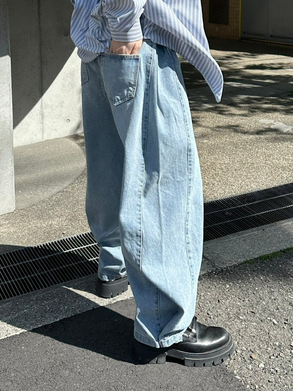 【Chikashitsu +】snap button denim pants (2color)