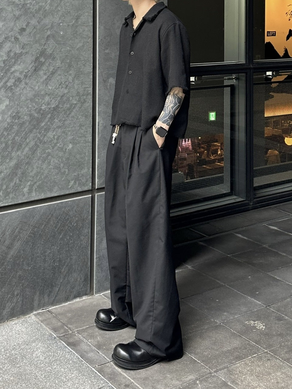 大阪店WEB限定受注制【Chikashitsu +】tweed cropped shirt (2color)