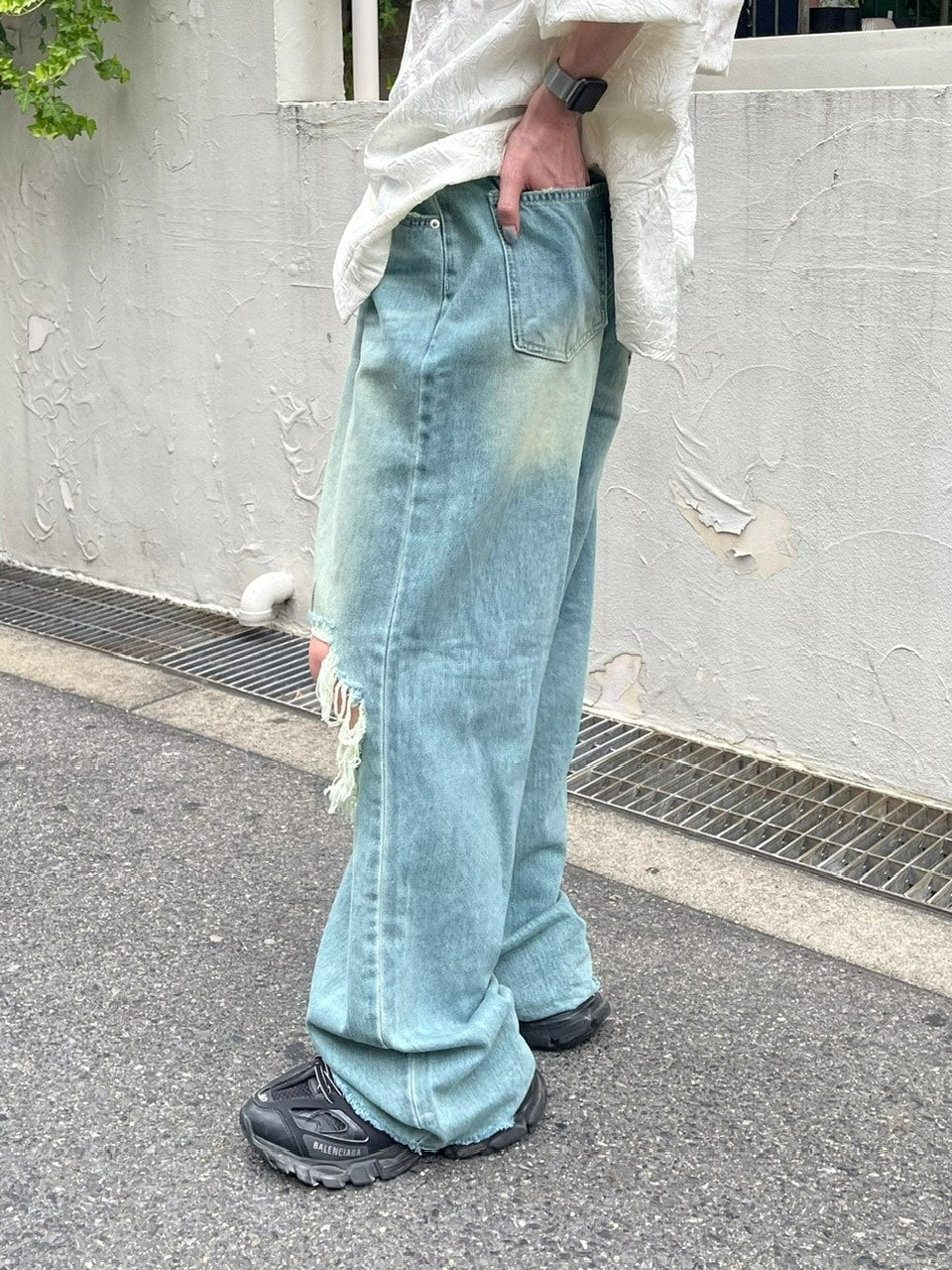 大阪店WEB限定【Chikashitsu +】vintage crash denim pants (2color)