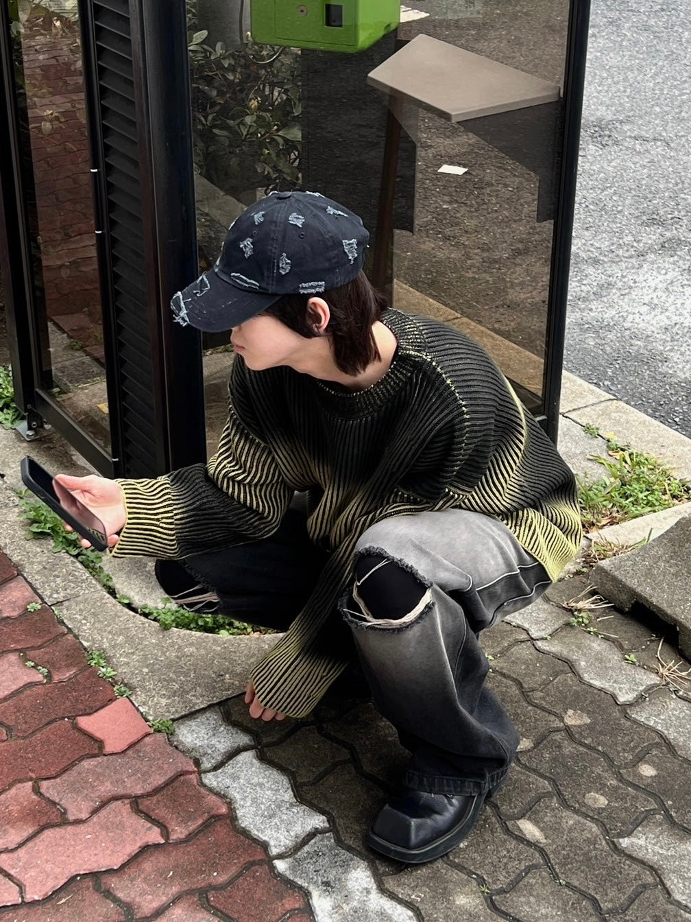 受注制【Chikashitsu +】bleach washing knit (3color) / 【チカシツプラス】ブリーチウォッシング長袖ニット