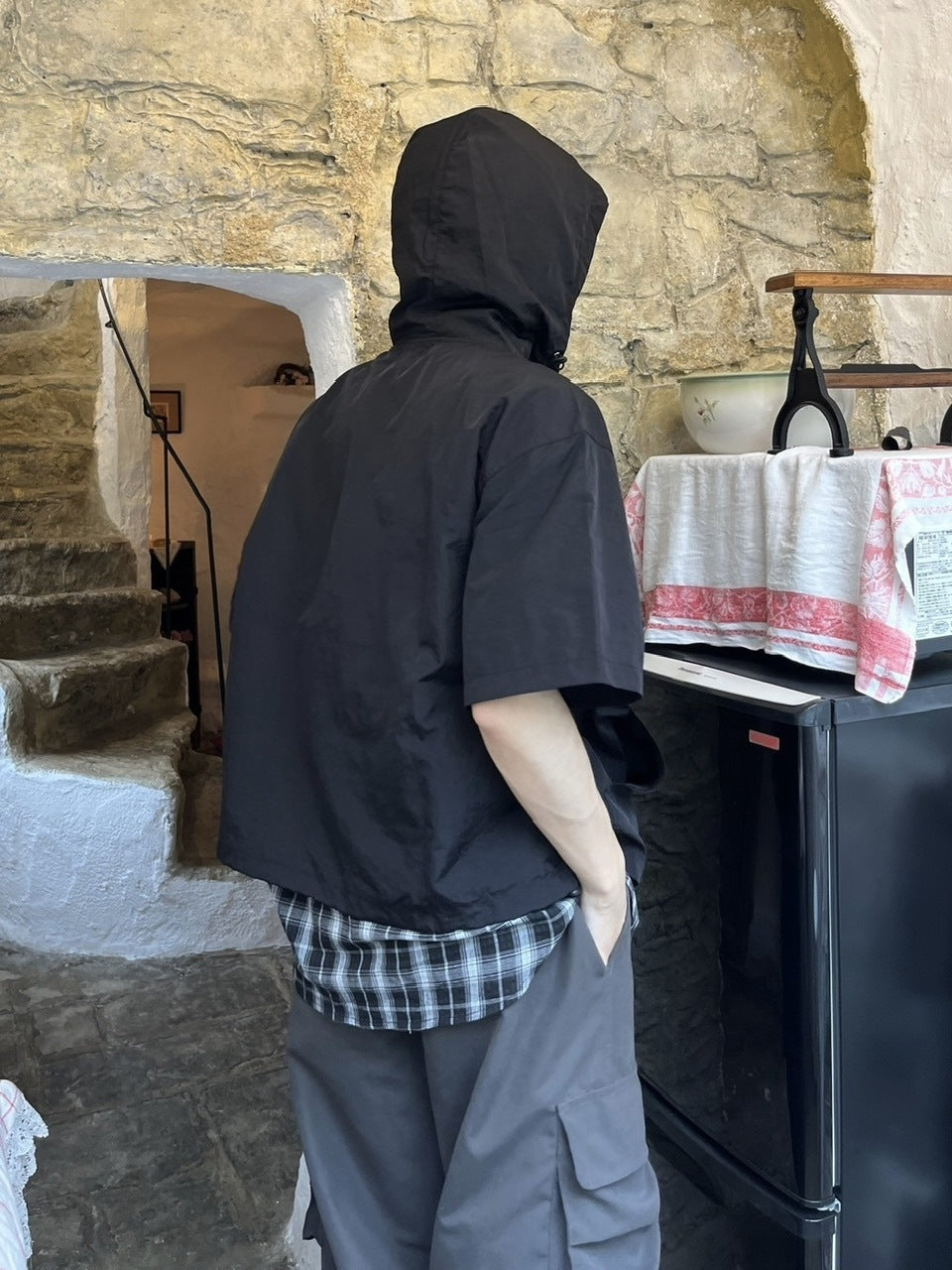 受注制【youll】half sleeve nylon hooded blouson (2color)