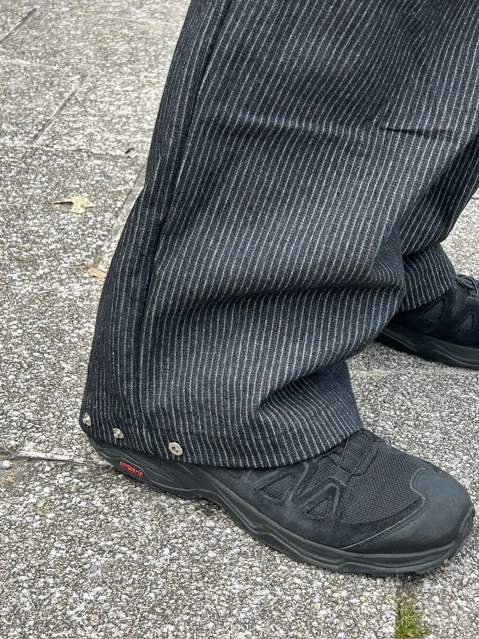 受注制【Chikashitsu +】snap button hickory stripe pants / 【チカシツプラス】スナップボタンヒッコリーストライプデニムパンツ