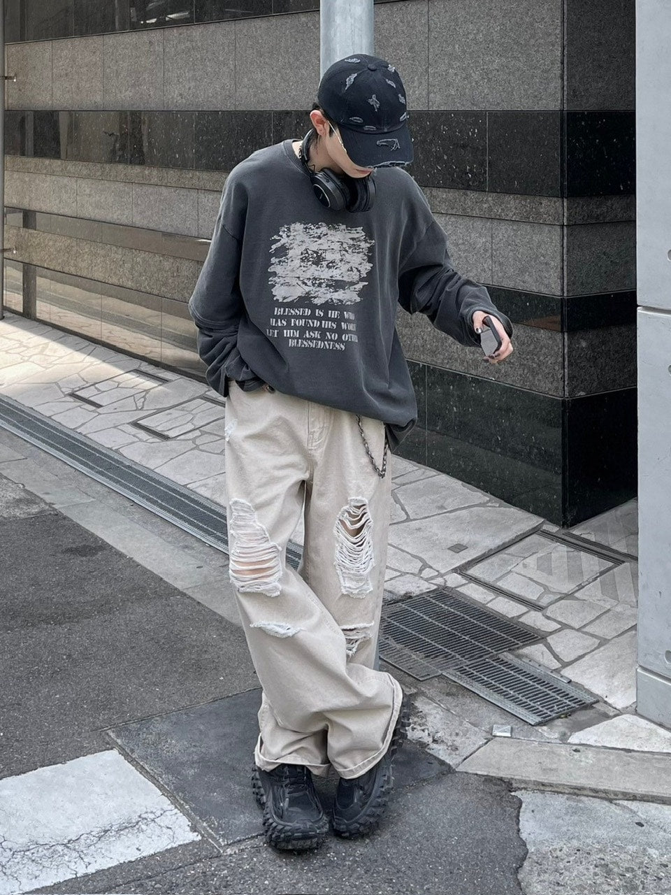 【Chikashitsu +】layered graphic long sleeve (2color) / 【チカシツプラス】レイヤードグラフィックプリント長袖Tシャツ