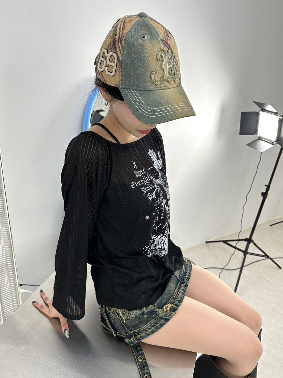 受注制【Never mind the XU】off shoulder mesh tops (2color)