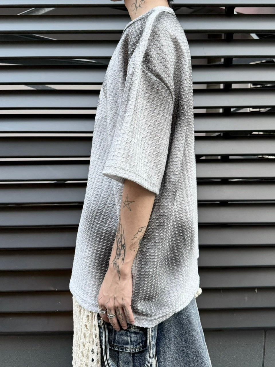 受注制【Never mind the XU】washing waffle tee (3color)