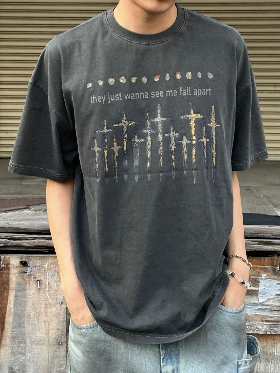 受注制【Chikashitsu +】pigment cross print t-shirt (2color)