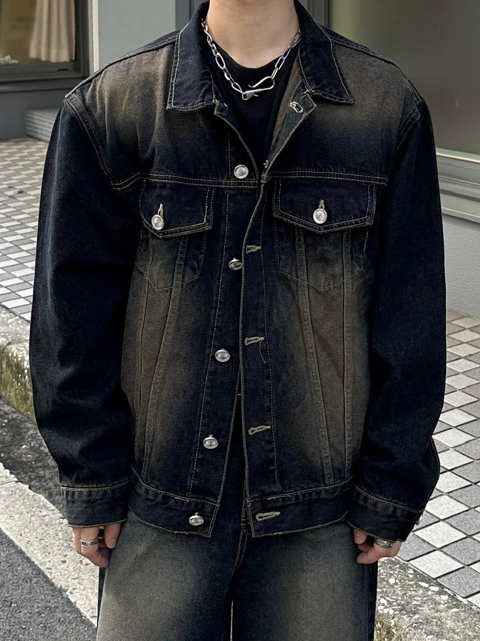 受注制【Chikashitsu +】vintage wash denim jacket 2 (2color)