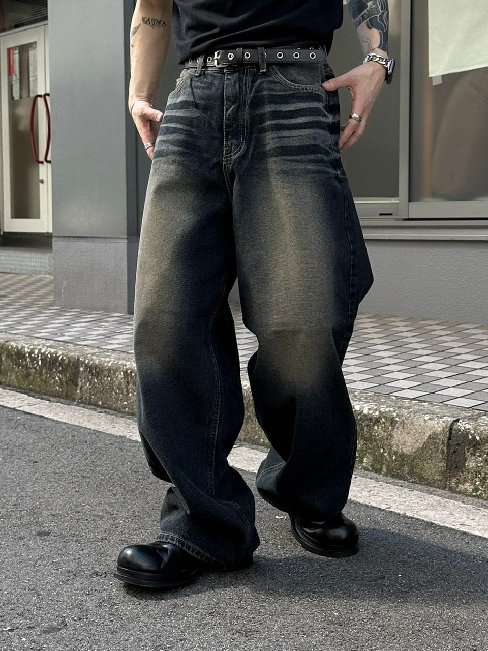 受注制【Chikashitsu +】vintage wash straight denim pants (2color) / 【チカシツプラス】ヴィンテージウォッシュストレートデニムパンツ