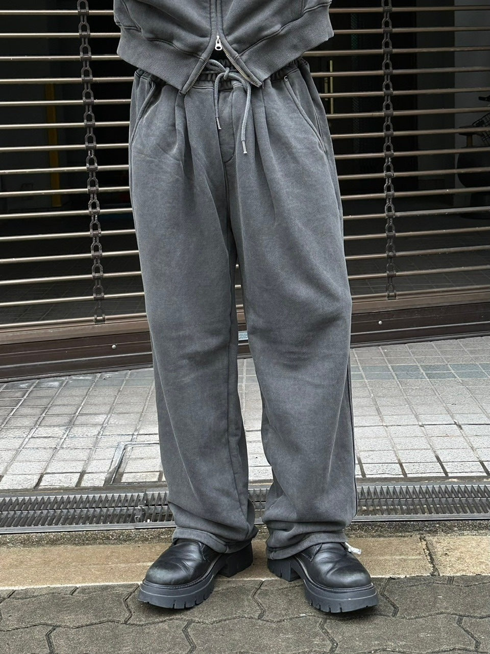 受注制【Chikashitsu +】unisex pigment wash string sweat pants (4color)