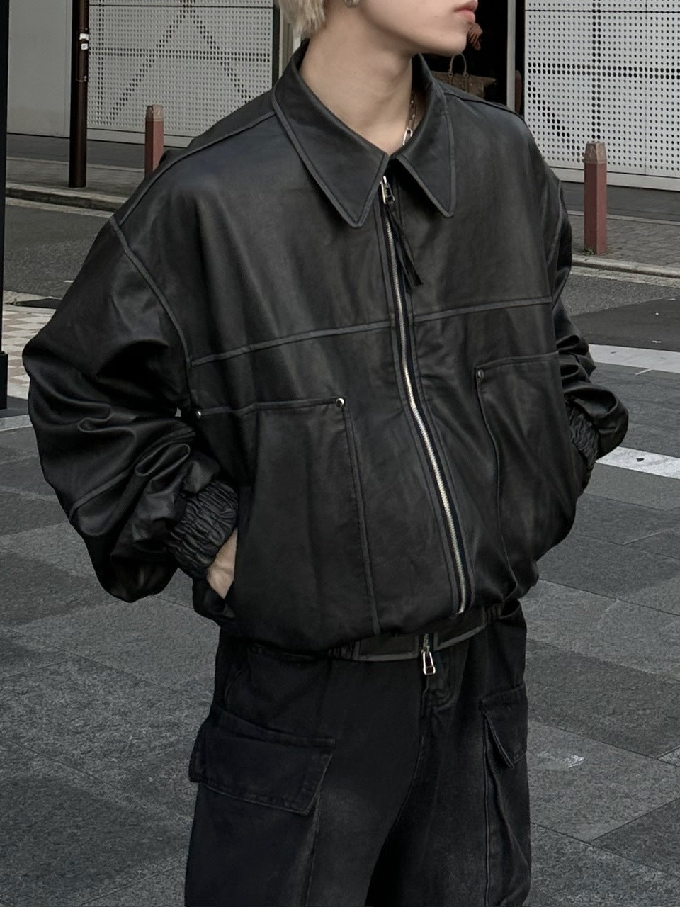 大阪店WEB限定受注制【Chikashitsu +】washing vegan leather jacket (2color)