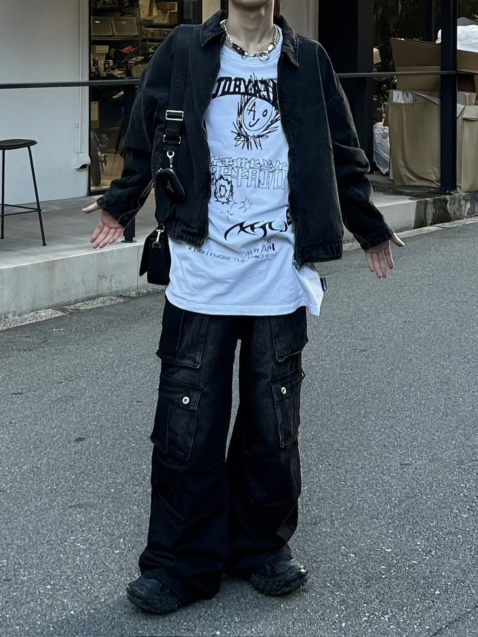 大阪店WEB限定受注制【Chikashitsu +】multi pocket cargo denim pants