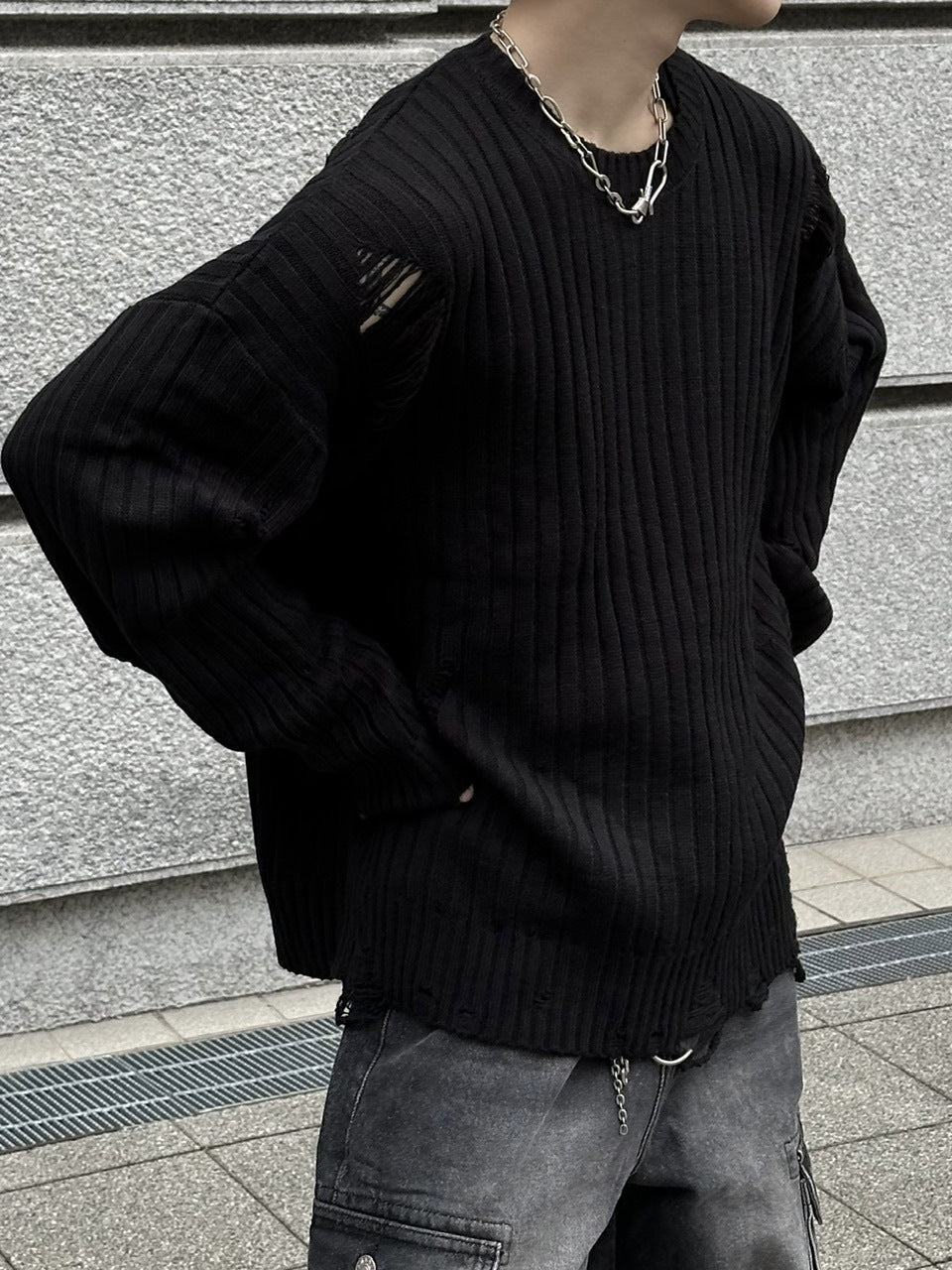 大阪店WEB限定【Chikashitsu +】overfit damage knit (3color)