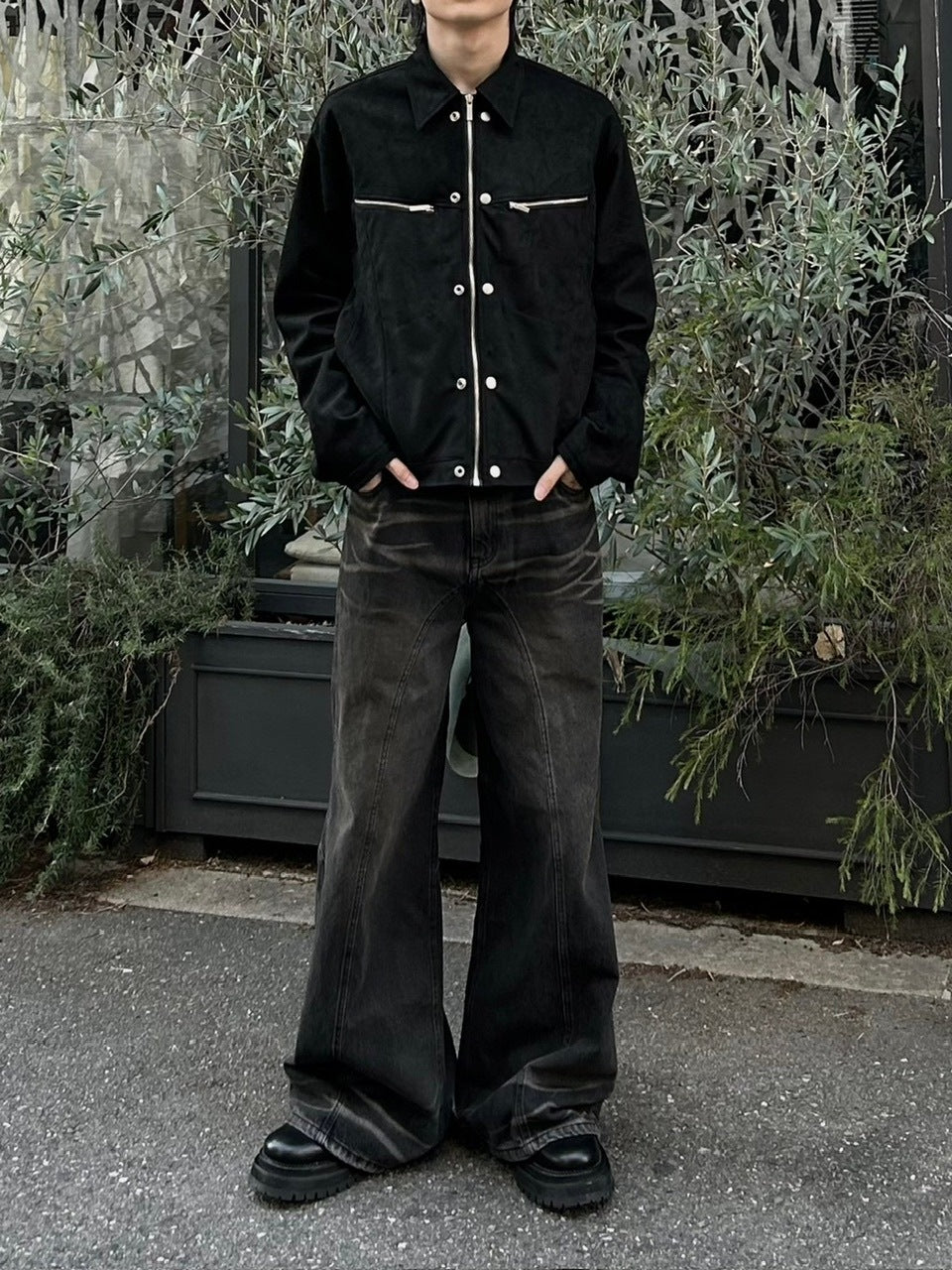 受注制【Chikashitsu +】fake suede zipper blouson (3color) /【チカシツプラス】フェイクスエードスナップボタン＆ジッパーブルゾン