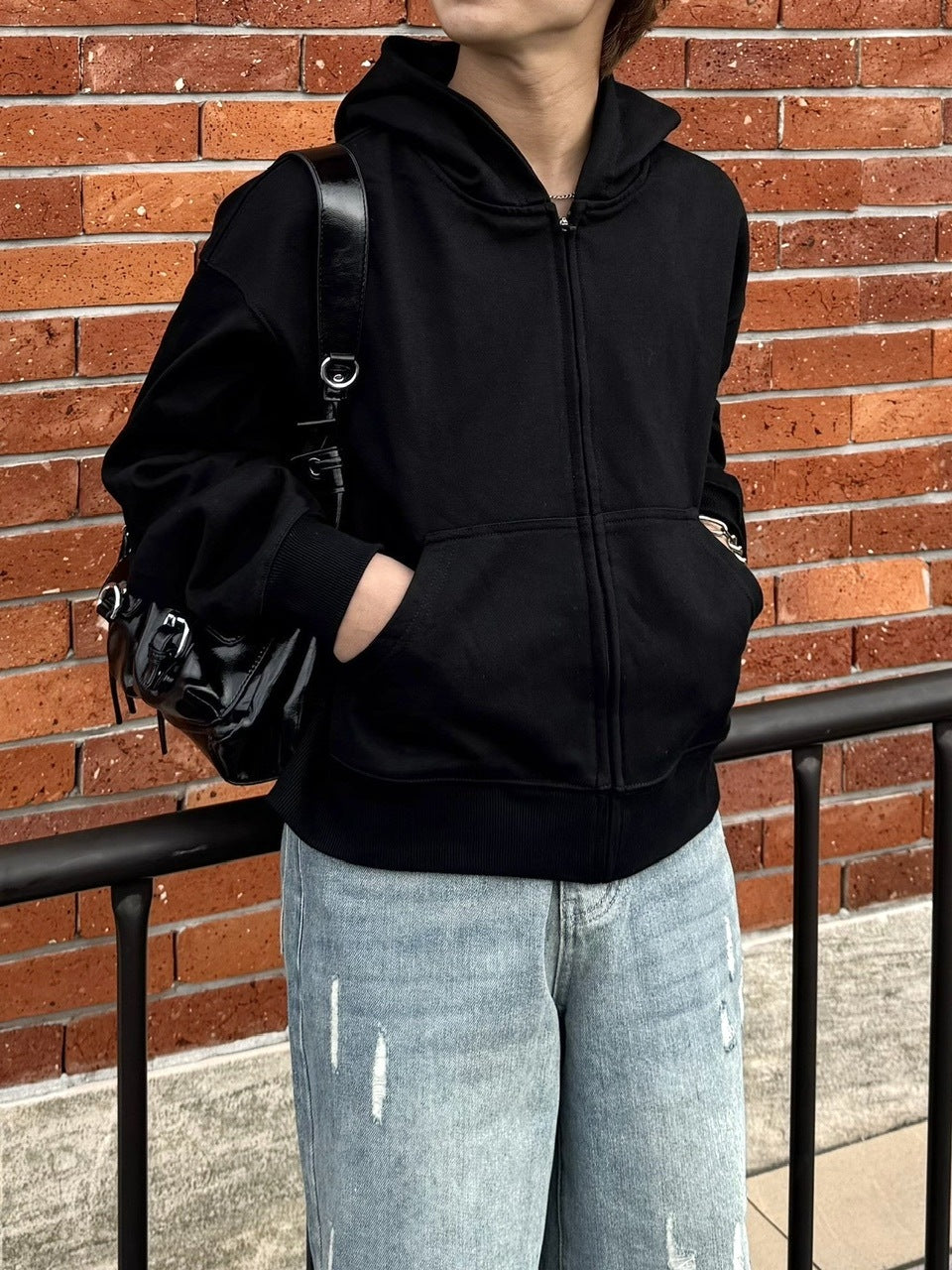 国際配送【RENOL】cropped zip up hoodie (2color)