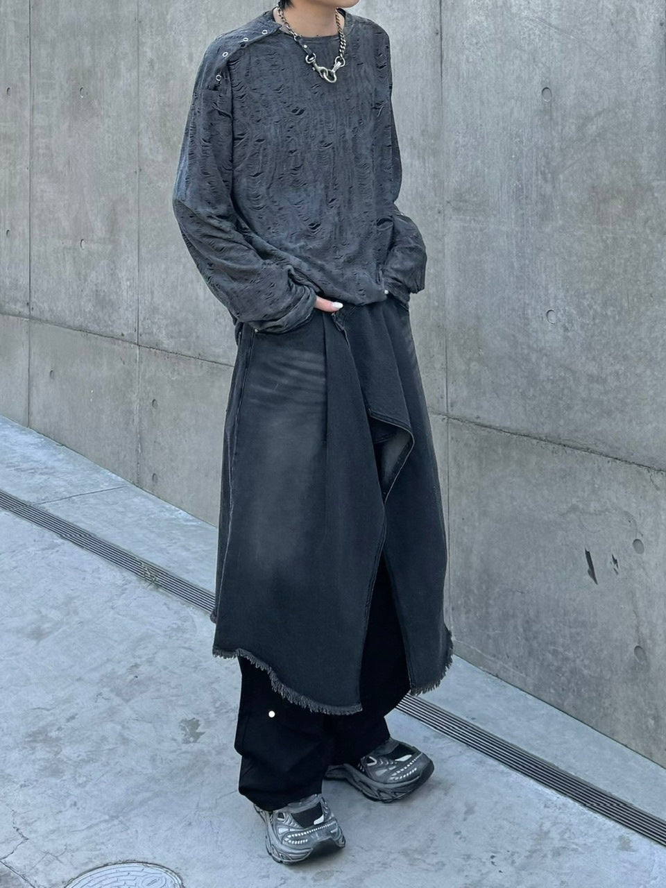 受注制【Chikashitsu +】wrapping design denim skirt (2color)