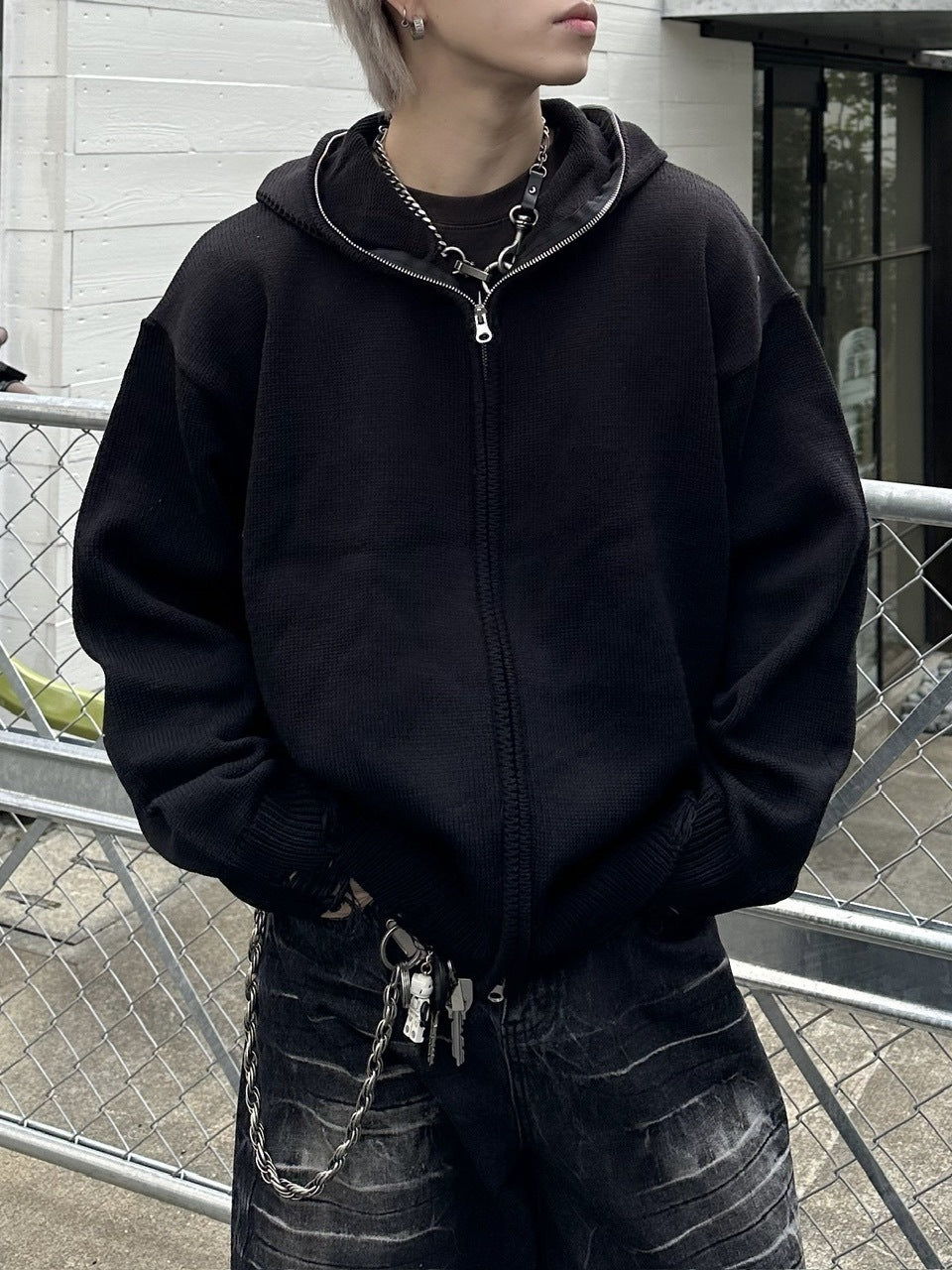 大阪店WEB限定受注制【Chikashitsu +】full zip up knit hoodie (3color)