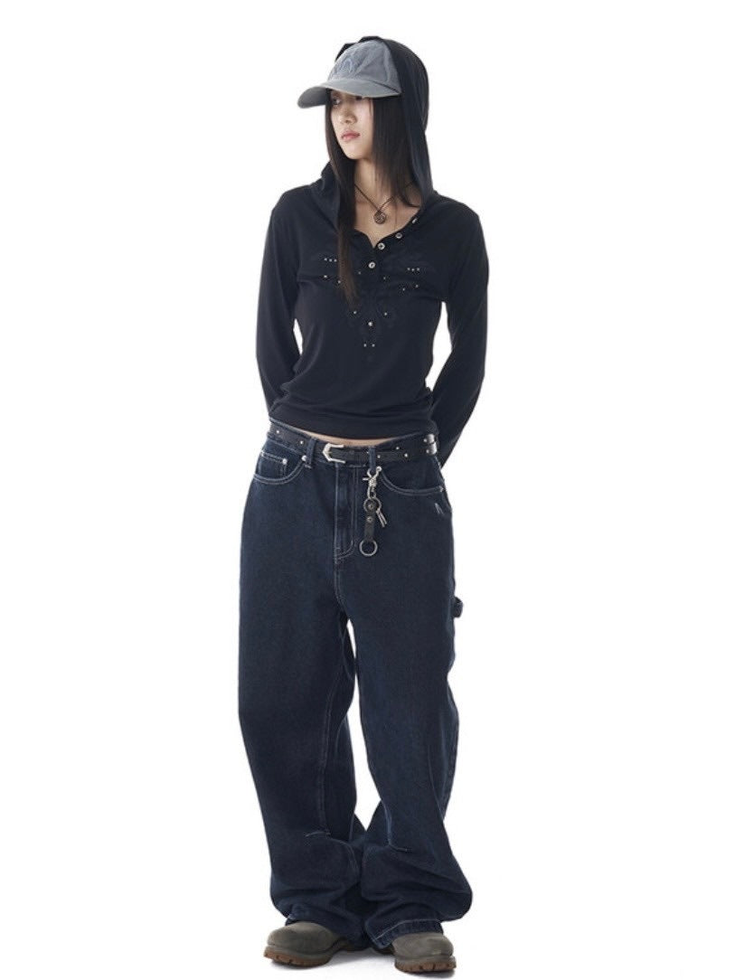 【AAKAM】Studded Leaf Hooded Long Sleeve