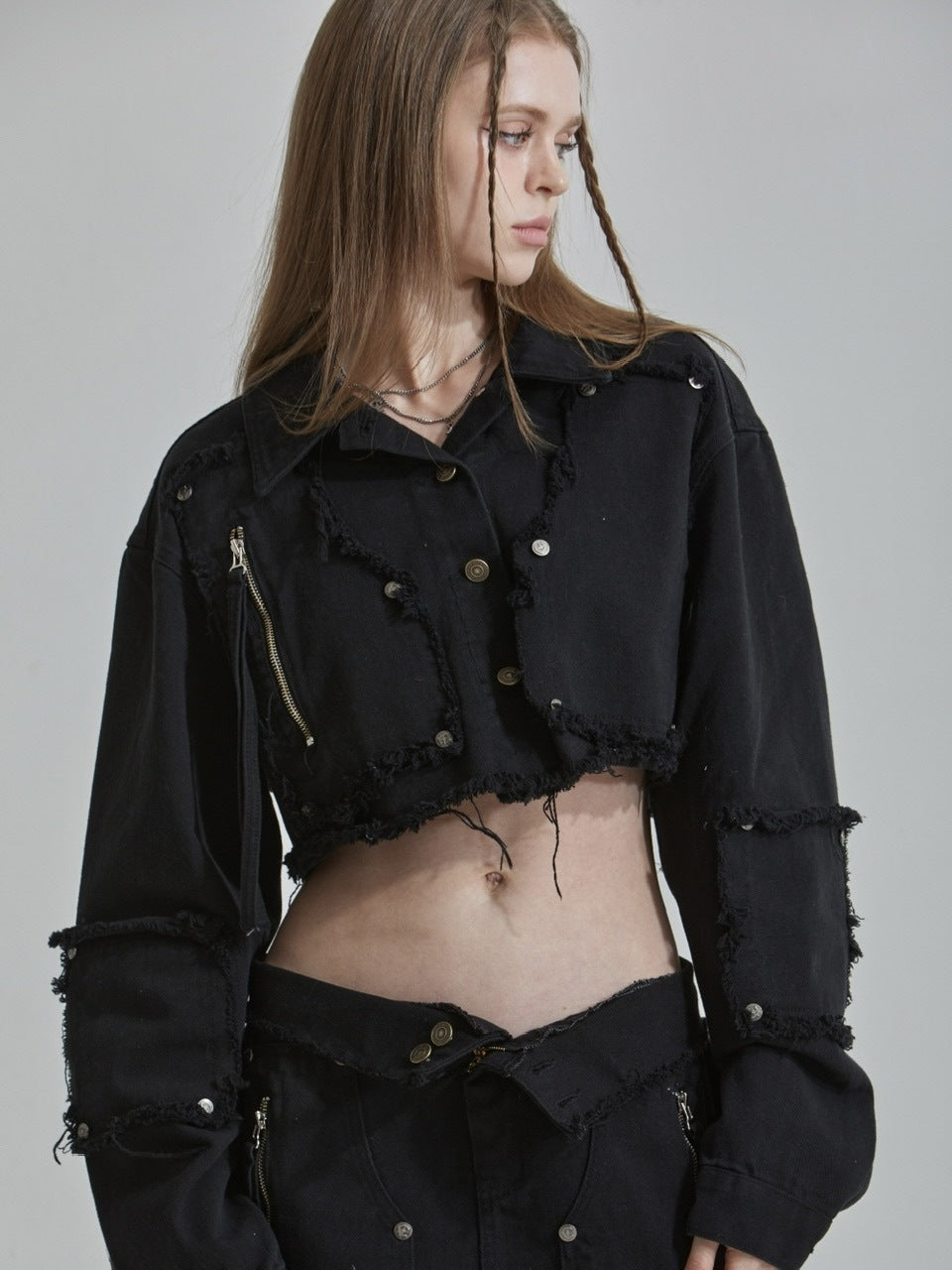 【GATELESS】FRINGE CROPPED DENIM JACKET