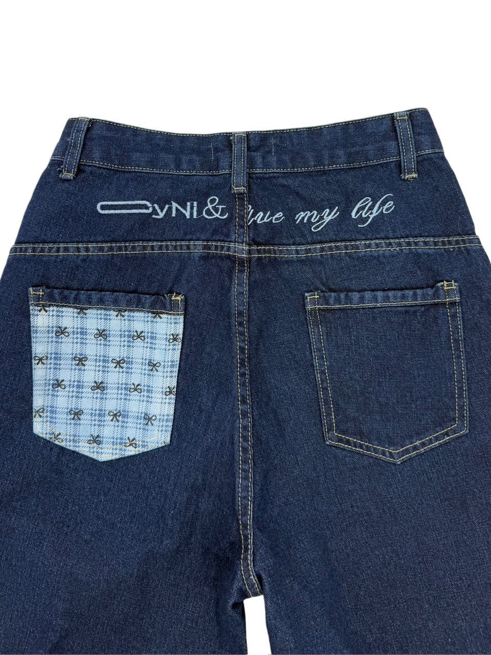 国際配送【Nerd out XU】design check wide denim pants