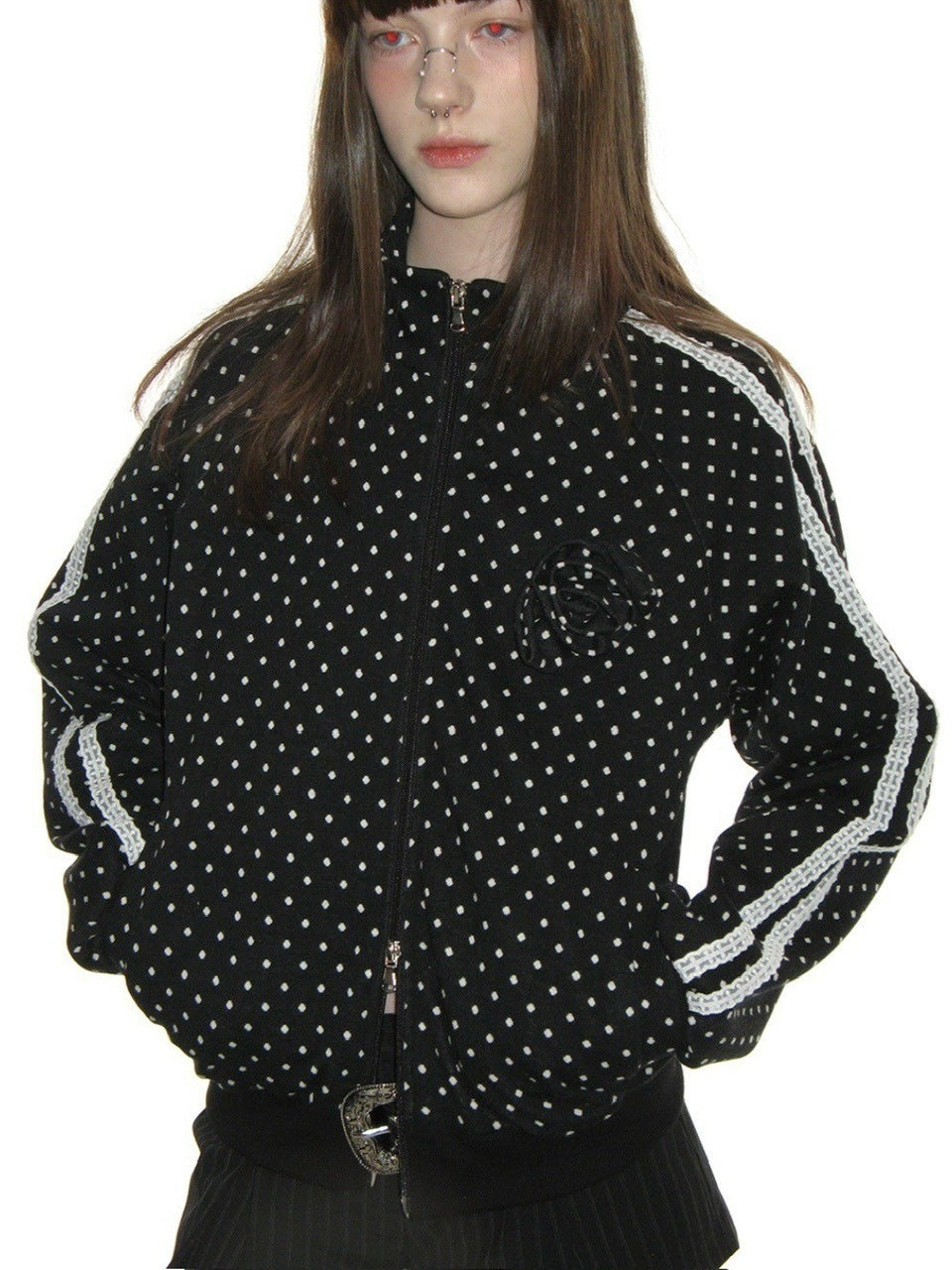 【CRANK】ROSE DOT TRACK JACKET / 【クランク】ローズドットダブルジップトラックジャケット
