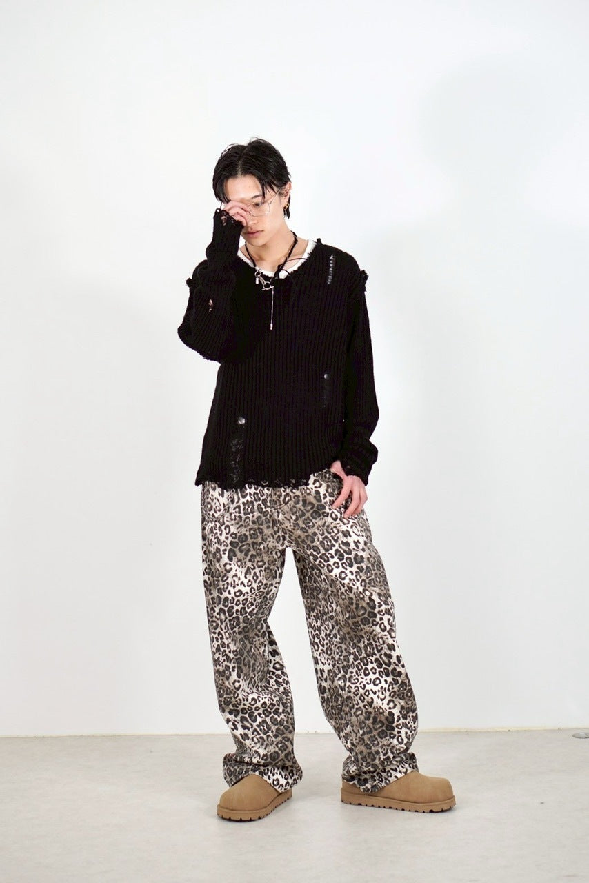 【Chikashitsu +】damage reverse v neck knit (3color) / 【チカシツプラス】リバースVネックダメージニット