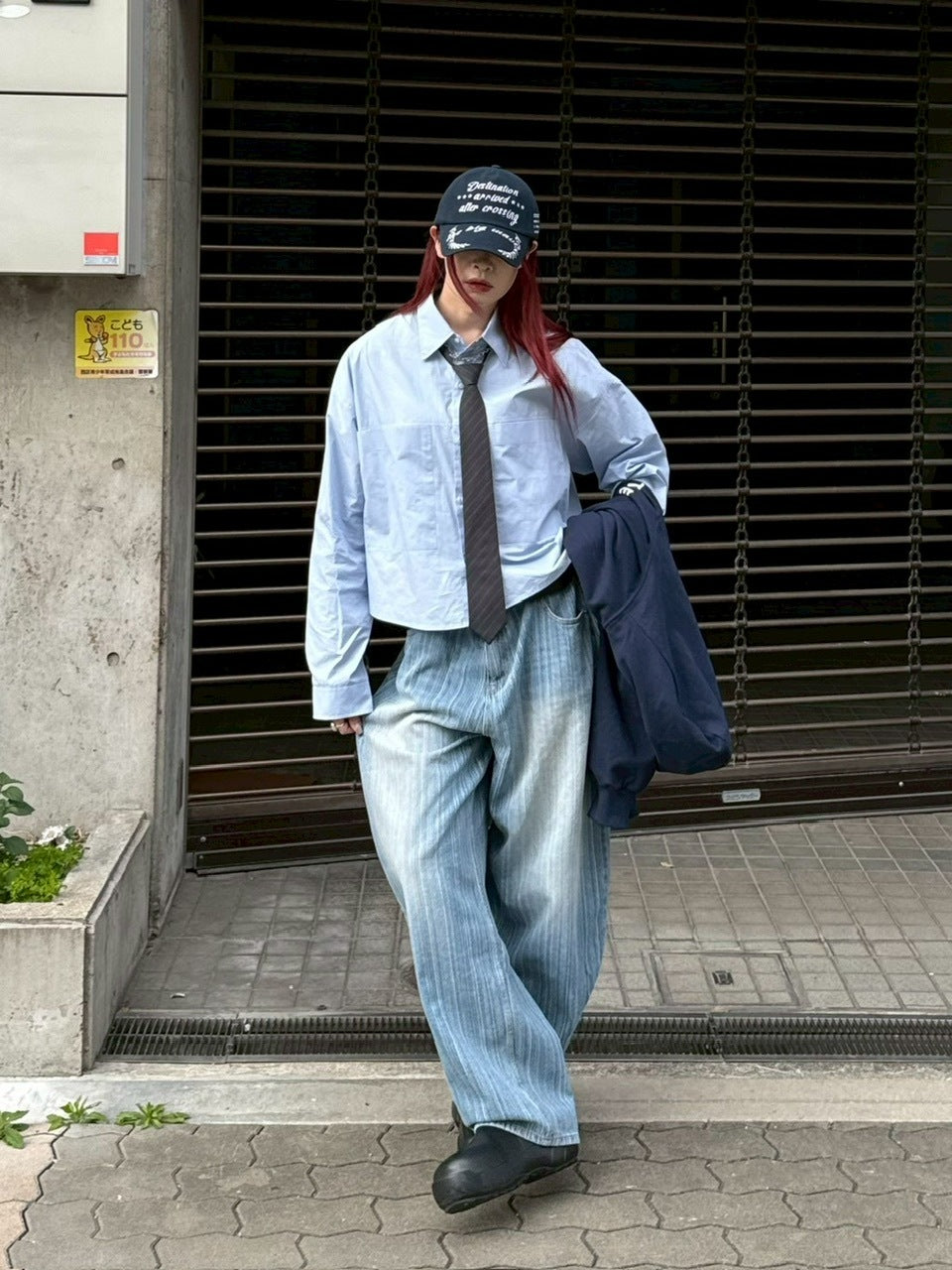 受注制【Chikashitsu +】wide stripe denim pants / 【チカシツプラス】ストライプボーダーワイドデニムパンツ