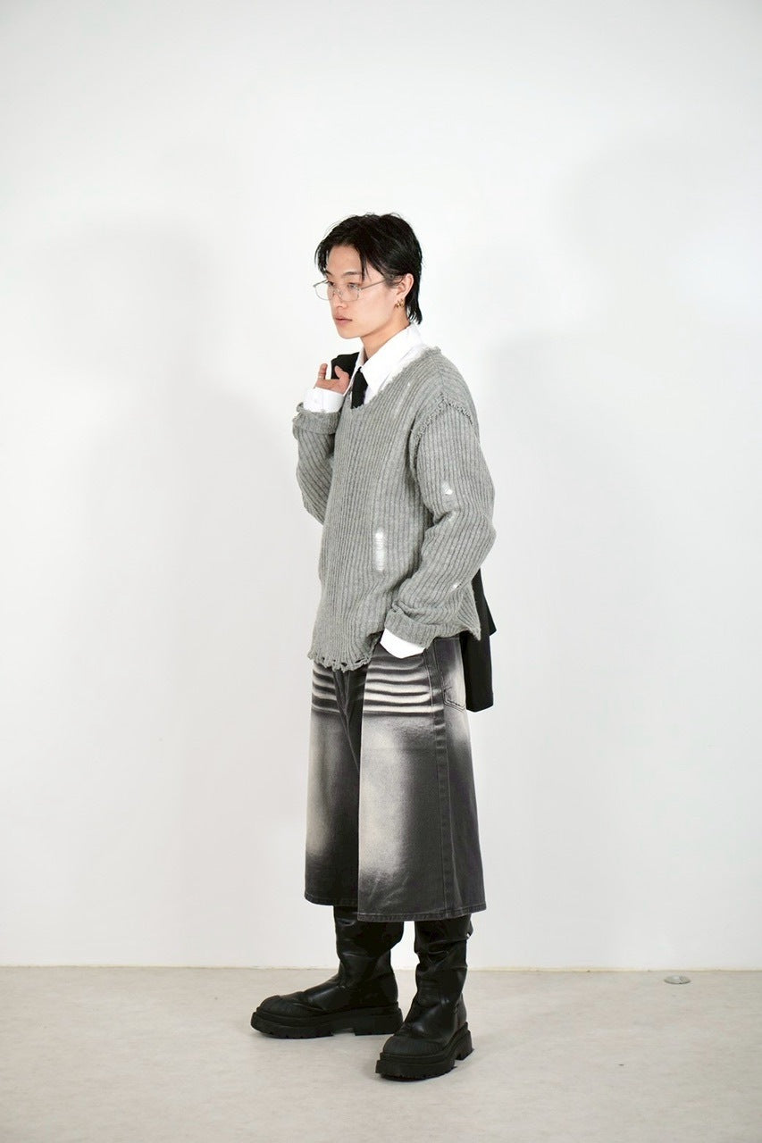 受注制【Chikashitsu +】8-length bermuda denim pants (2color) / 【チカシツプラス】8分丈バミューダハーフデニムパンツ