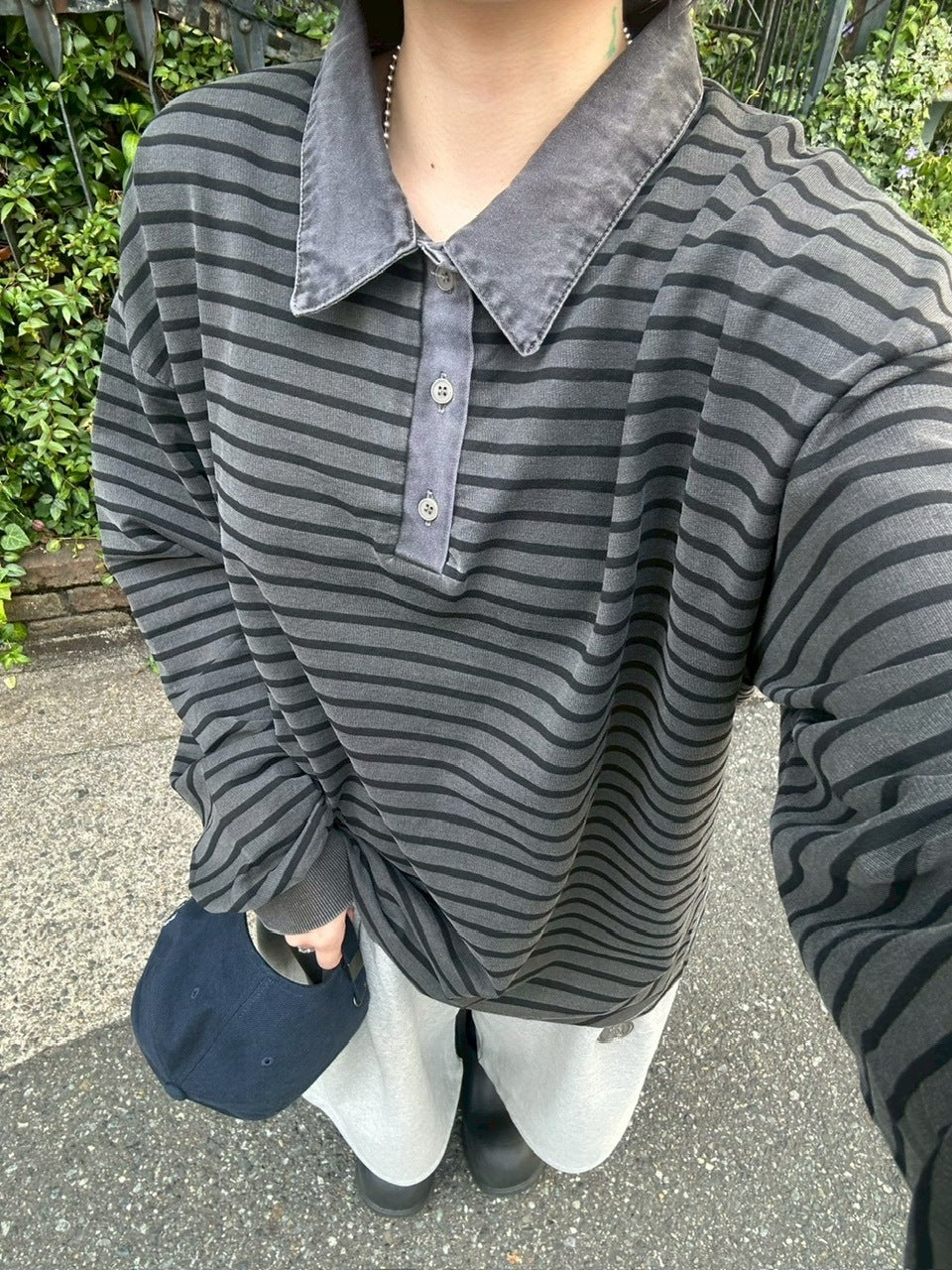 受注制【youll】pigment border polo long tee (2color)