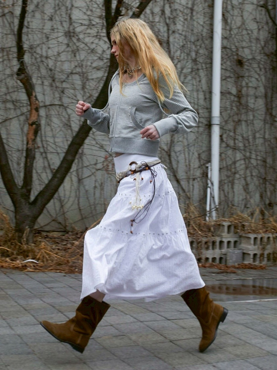 【NOT KNOWING】U Neck Stripe Hood Zip Up