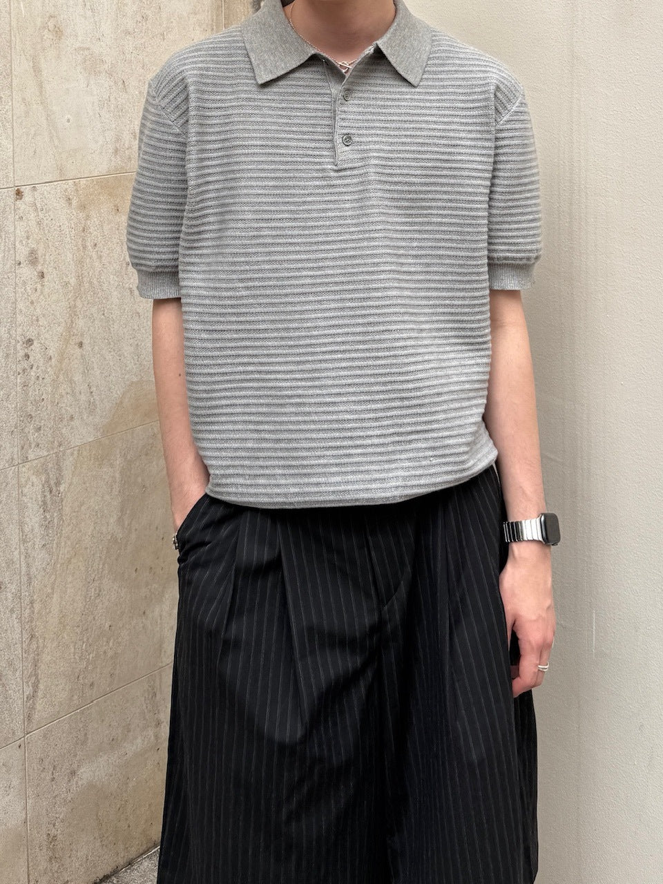 東京店WEB限定受注制【Chikashitsu +】Dry-Touch Rib Knit Polo (2color)
