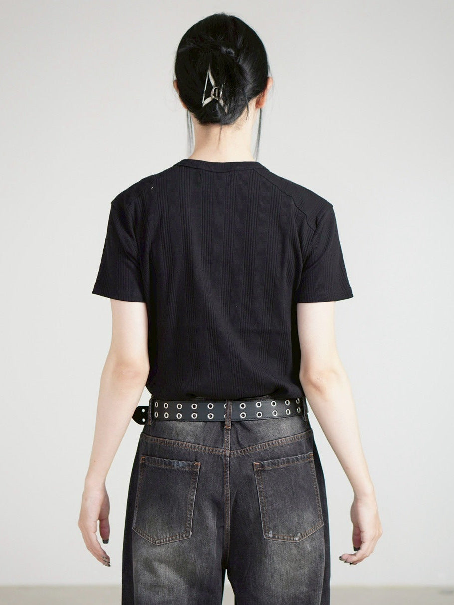 【Chikashitsu +】henry neck half sleeve tee (3color) / 【チカシツプラス】ヘンリーネック半袖Tシャツ