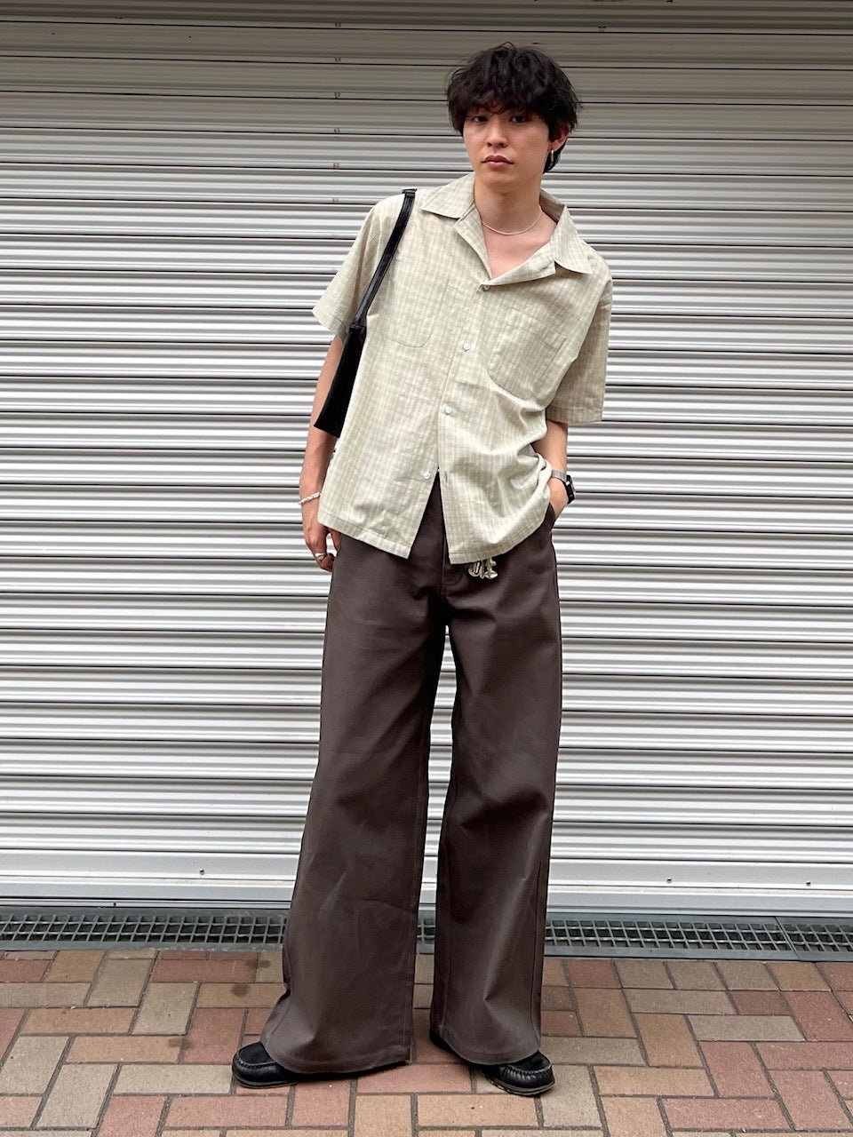 東京店WEB限定受注制【Chikashitsu +】Open collar check shirt (2color)