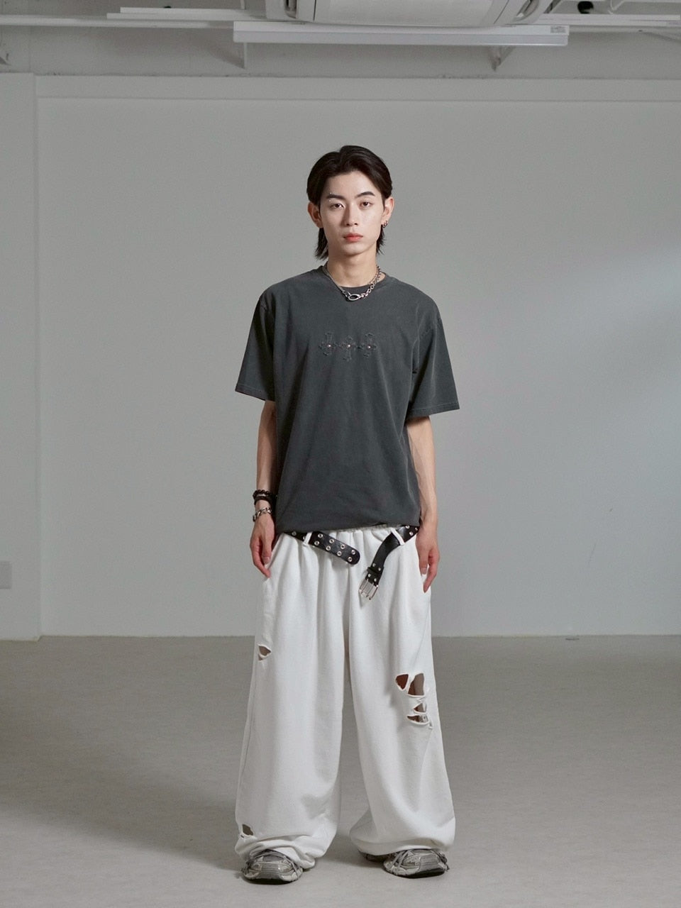 【Chikashitsu +】full length damage sweat pants / 【チカシツプラス】フルレングスダメージスウェットパンツ (3color)