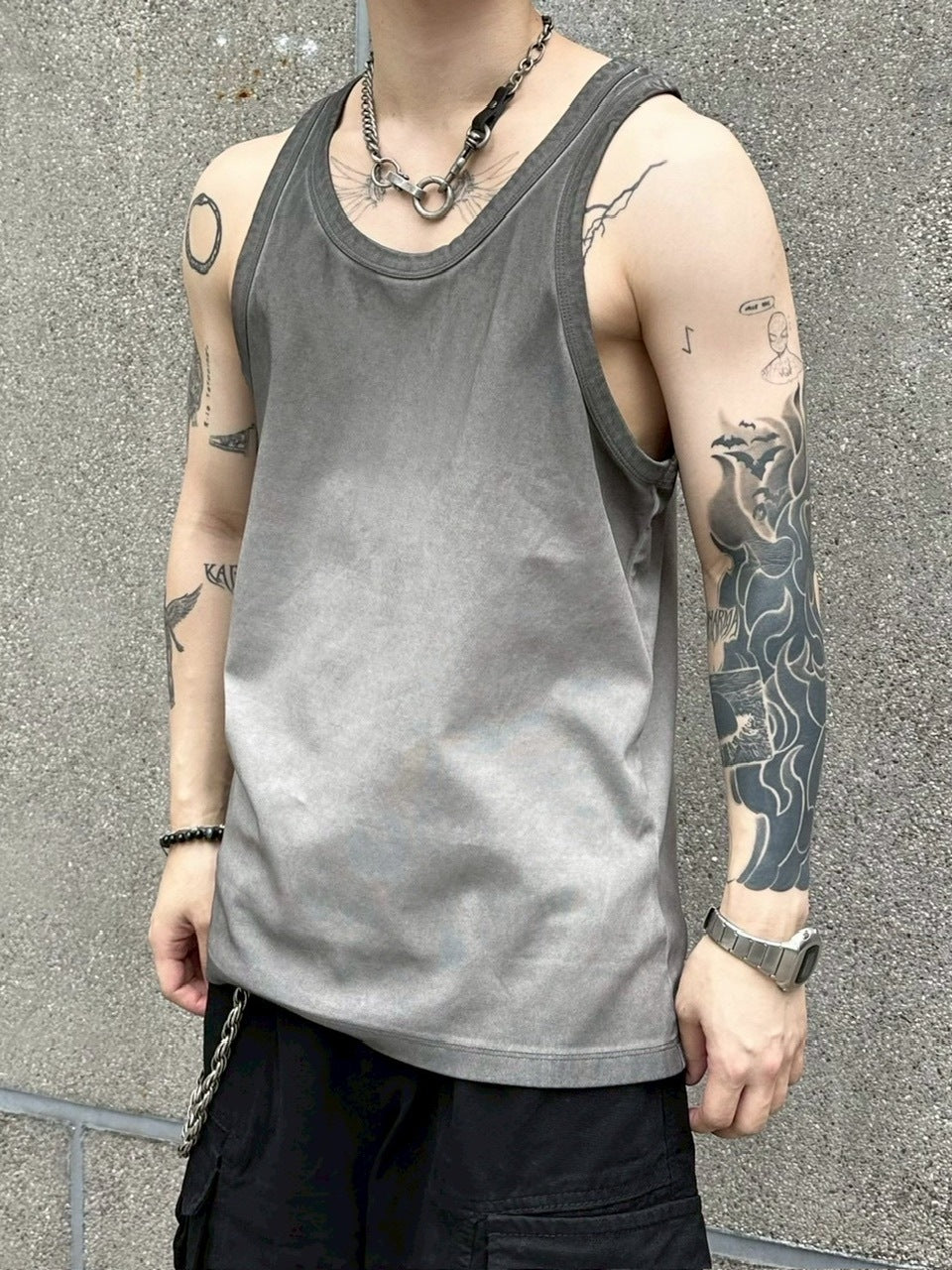 受注制【Chikashitsu +】dirty wash sleeveless / 【チカシツプラス】ダーティウォッシュタンクトップ (2color)