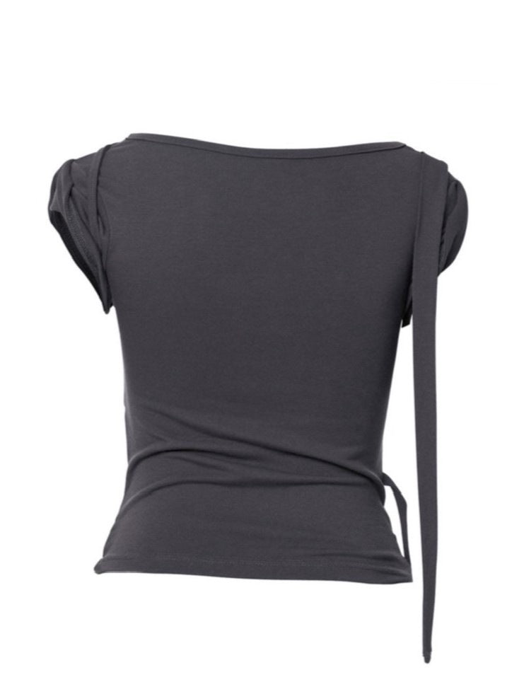 【FLAREUP】Asymmetrical Draped Strap Roll-Up T-Shirt