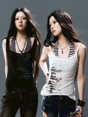 【Cest Nous】Graffiti Tank Top / 【セヌー】2wayグラフィックボーダーレイヤードタンクトップ