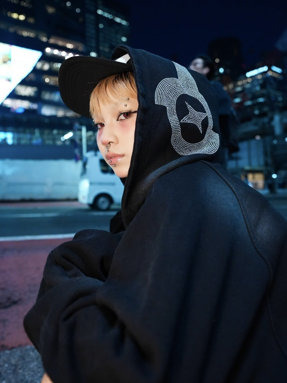 【NMTXU】rhinestone design zip parka / 【エヌエムティーエックスユー】ラインストーンデザインダブルジップパーカー