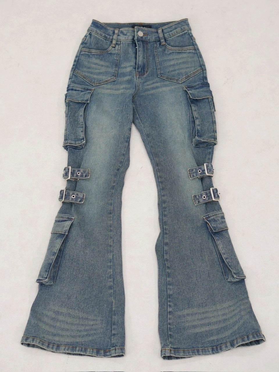 【NMTXU】flare cargo denim pants / 【エヌエムティーエックスユー】ウォッシュドフレアカーゴデニムパンツ