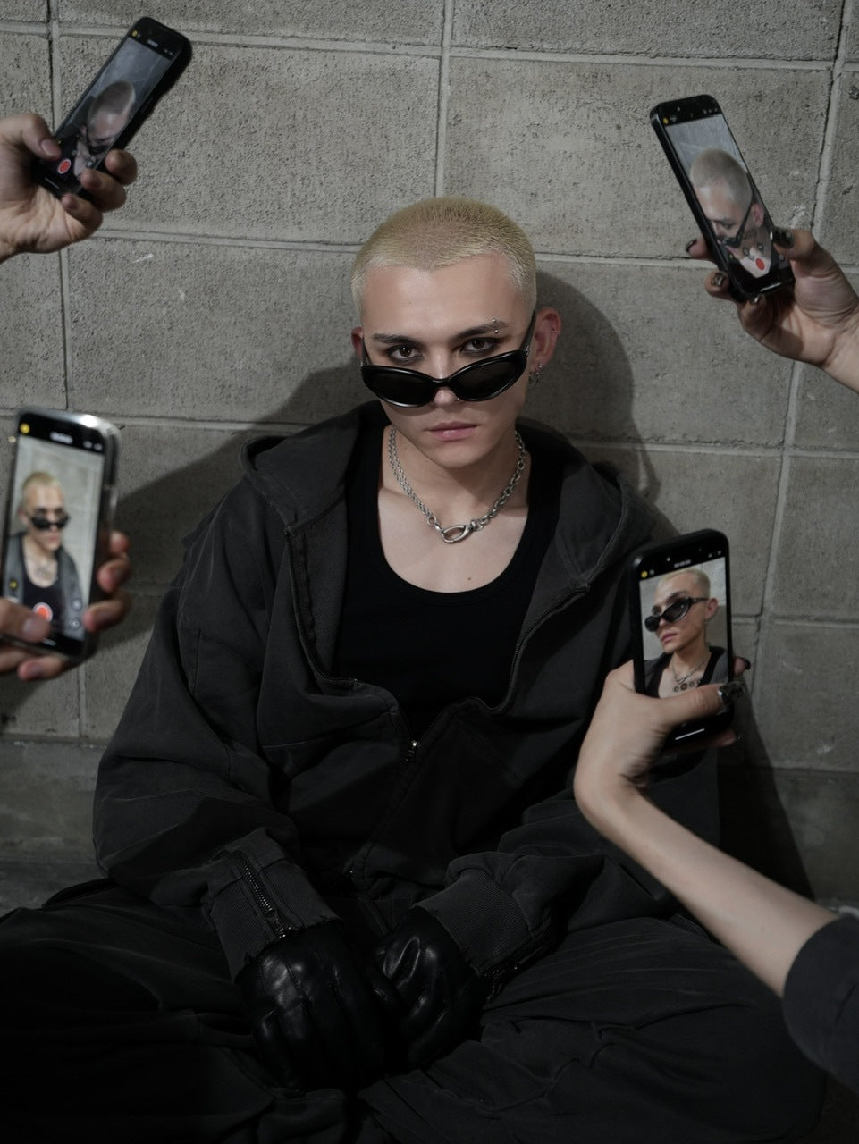 【CHIKASHITSU PLUS HIGH】cropped dirty wash double zip hoodie (charcoal) / 【チカシツプラスハイ】クロップドダーティーウォッシュダブルジップパーカー