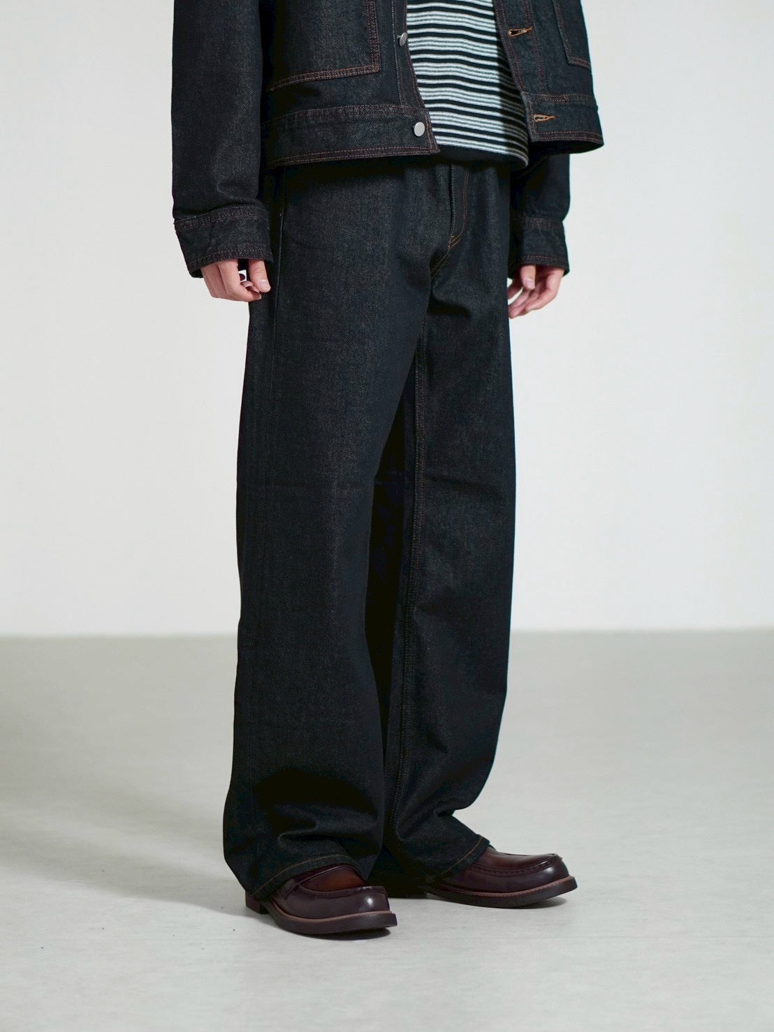 受注制【Chikashitsu +】semi wide rigid denim pants / 【チカシツプラス】セミワイドリジッドデニムパンツ (2color)