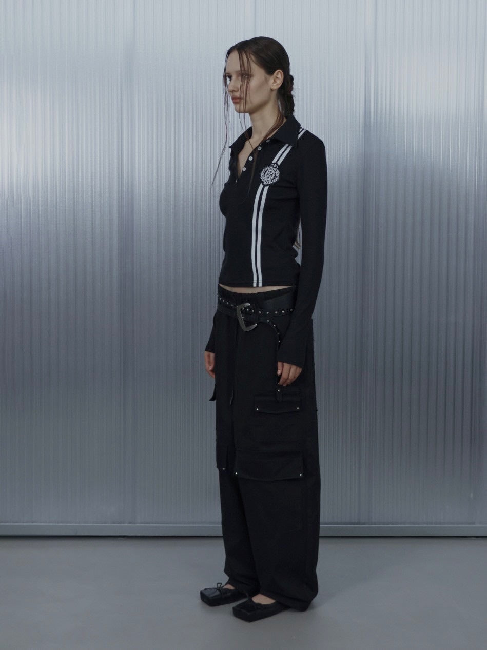 【SETUP‐EXE】WAFFEN LINE COLLAR TEE / 【セットアップエグゼ】ワッフェンラインカラー長袖シャツ