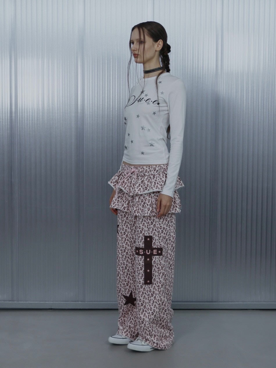 【SETUP‐EXE】FRILL LEOPARD PRINT PANTS / 【セットアップエグゼ】フリルレオパードプリントスウェットパンツ